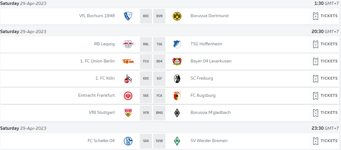 Bundesliga trong ngày thứ 7 29/4