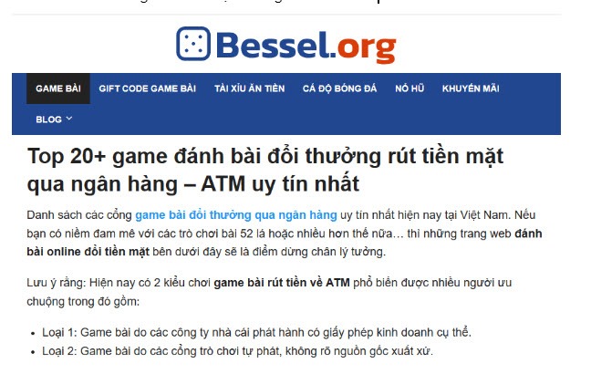 Giao diện game bài đổi thưởng Bessel