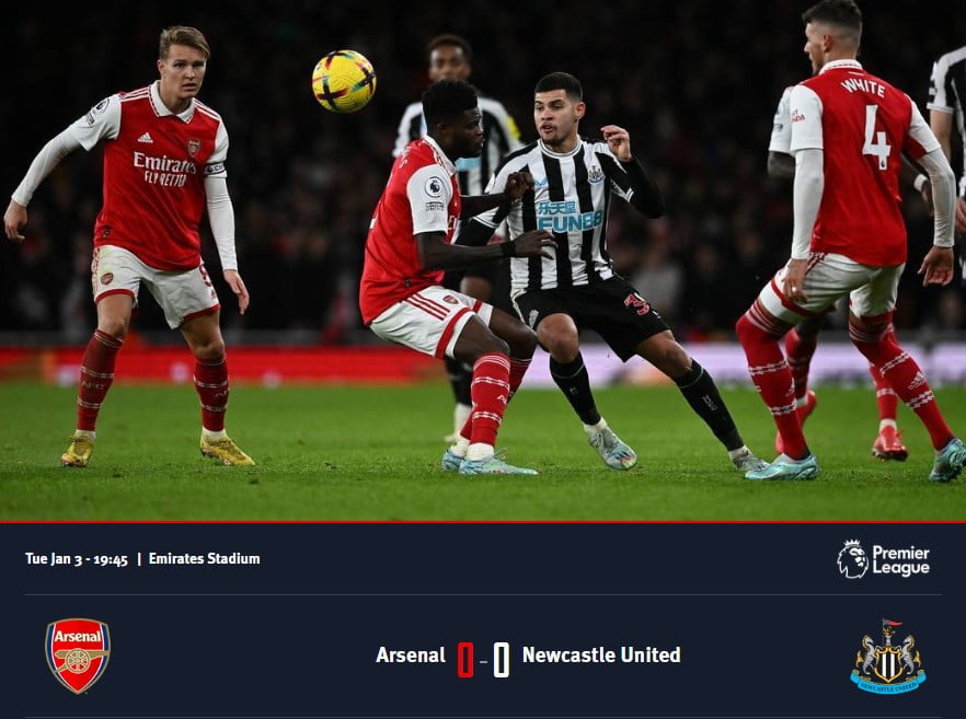 Arsenal hòa Newcastle không bàn thắng vào tháng 1 tại Emirates