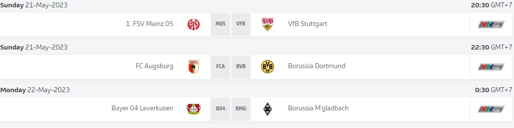 Lịch thi đấu cụ thể Bundesliga vòng 33 chủ nhật 21/5