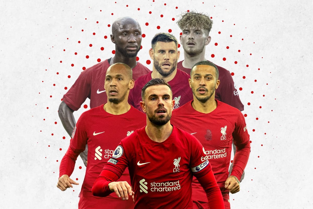 Số tuổi của Thiago Alcantara, James Milner, Jordan Henderson, Fabinho, Harvey Elliott, Naby Keita, Curtis Jones lần lượt là 31, 36, 32, 28, 19, 27 và 21. Một sự pha trộn thực sự giữa tuổi trẻ và kinh nghiệm. 