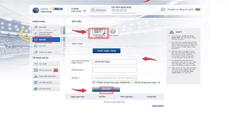 Rút tiền về tài khoản ngân hàng được nhiều người chơi sử dụng