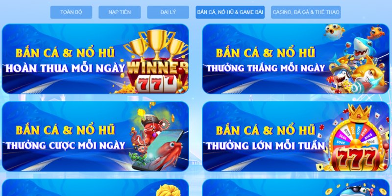 Nhà cái khuyến mãi các sảnh game bài, bắn cá, nổ hũ Vin777